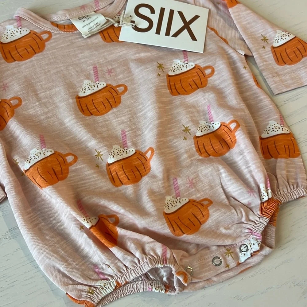 🎃 SIIX Organic Cotton Pink Pumpkin Spice Bubble 0-3 3-6 12-18 18-24 months